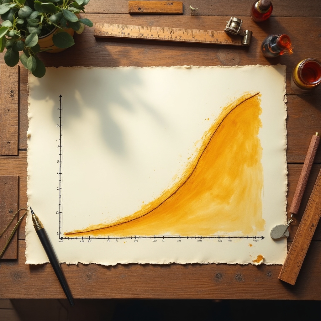 Visualisierung des exponentiellen Wachstums durch den Zinseszinseffekt über mehrere Jahrzehnte